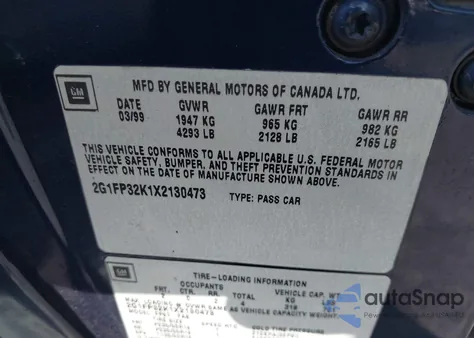 1999 Chevrolet Camaro from USA, damaged, VIN 2G1FP32K1X2130473